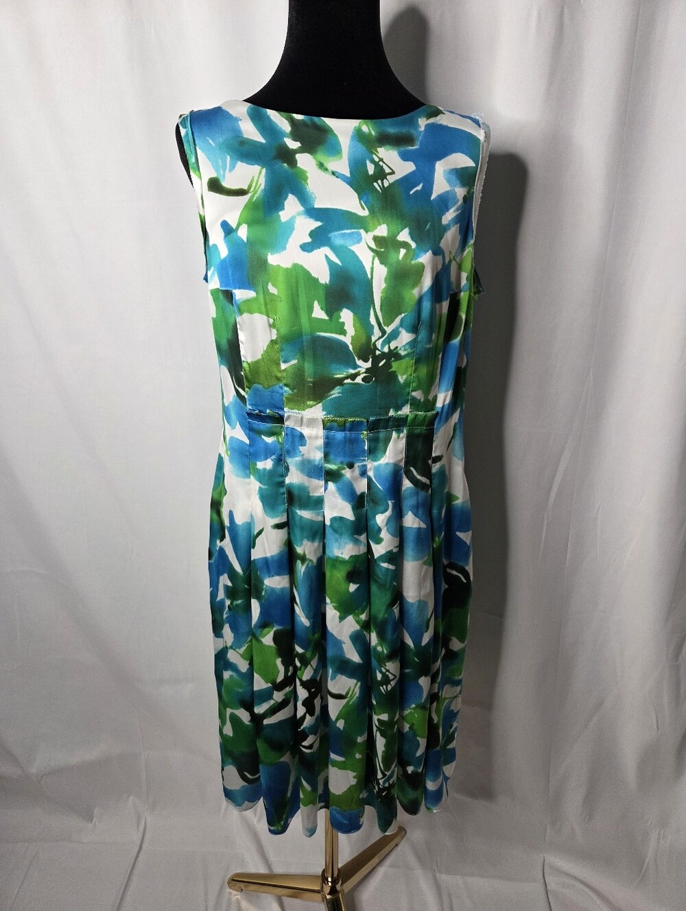 Jones New York Blue & Green Pleated Midi Dress with Pockets